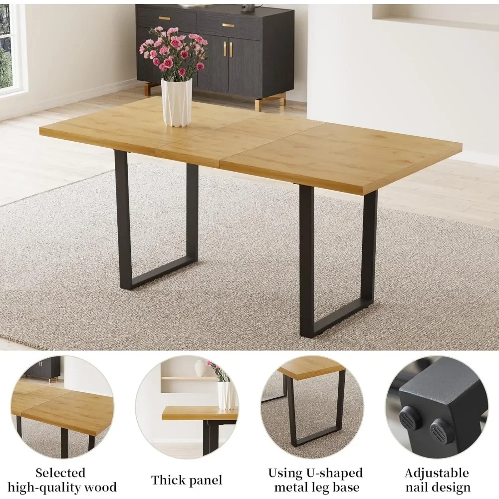 Juego de mesa de comedor de madera extensible, 6 sillas tapizadas, muebles de cocina para el hogar