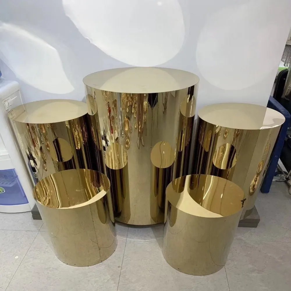 

Gold White color Round Cylinder Pedestal Display Art Decor Plinths Pillars for DIY Wedding Decorations Holiday