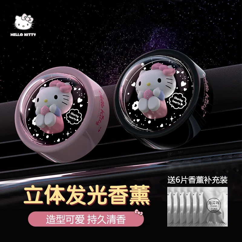 

Car Aromatherapy Air Conditioner Mouth Fresh Air Luminous Ornament Decoration Sanrio Hello Kitty Kuromi New Car Light Fragrance