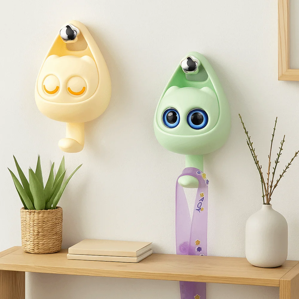 

2pcs Cartoon Blink Cat Hook Cute Self-adhesive Wink Bird Key Holders Rack Plastic Animal Decorative Hook Home