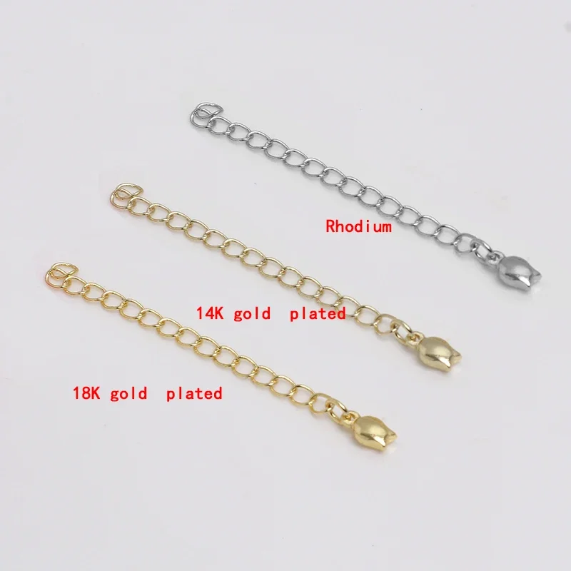 10 pçs bronze 18k banhado a ouro 5cm extensor cauda corrente conector extensão corrente com grânulo para diy colar pulseira jóias fazendo