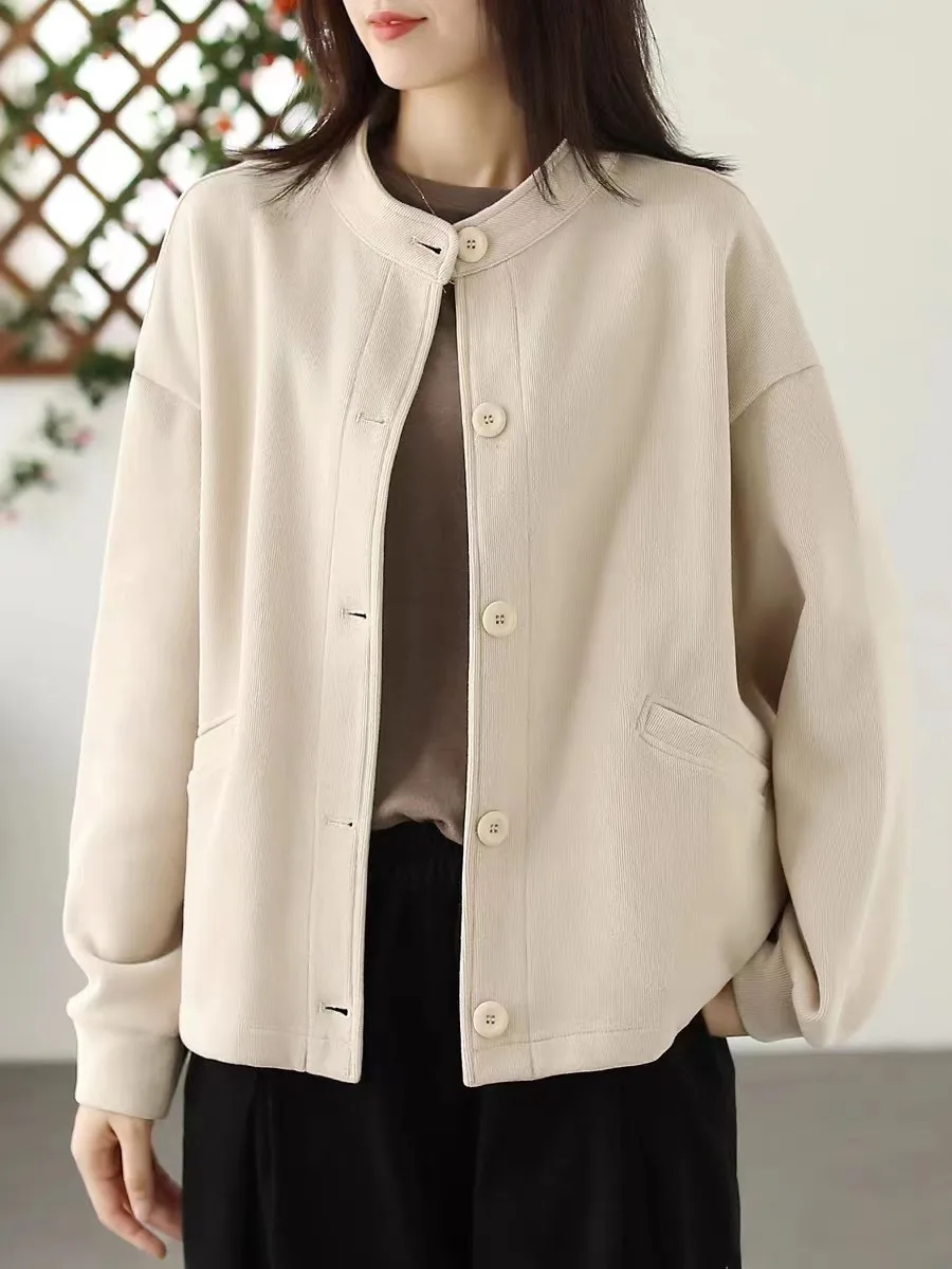 

Однотонная повседневная толстовка-кардиган для женщин: осенняя, свободного кроя, стройнящая, молодежная, с длинными рукавами, на пуговицах