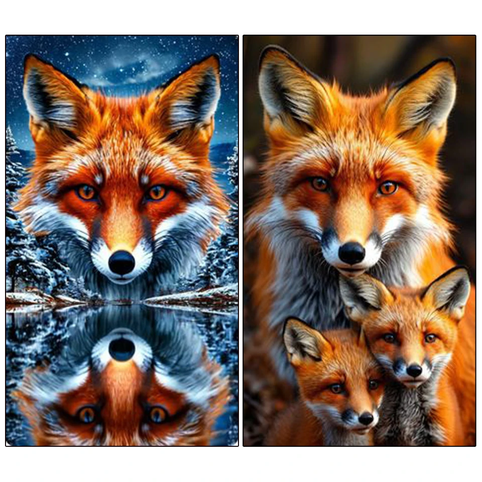 

New 5DDIY Diamond Painting Embroidery Animal Fox Rhinestone Cross Embroidery Kit Home Decoration Full Round Square