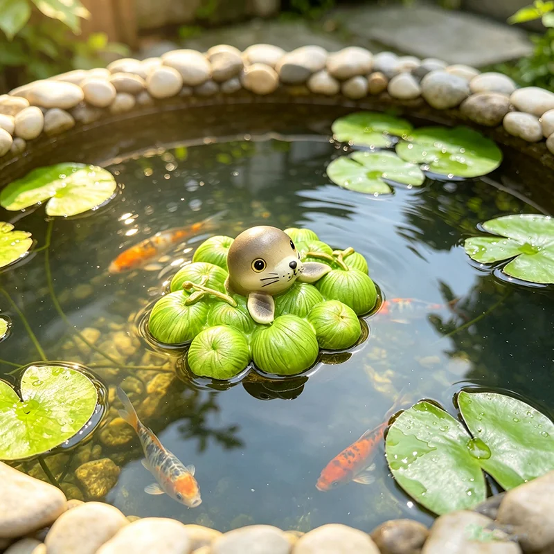 Artificial Floating Seal with Coconut Ornament, DIY Fish Tank Accessory, Simulation Float Decor for Pond Garden Landscape