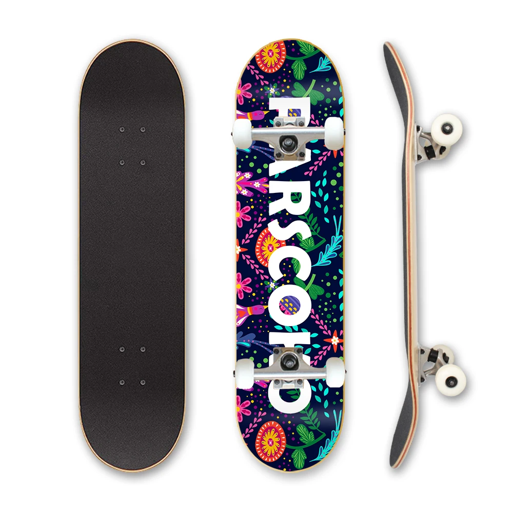 Skate completo com gráfico personalizado de bordo canadense de 7 camadas de qualidade profissional de 8,25 polegadas para crianças