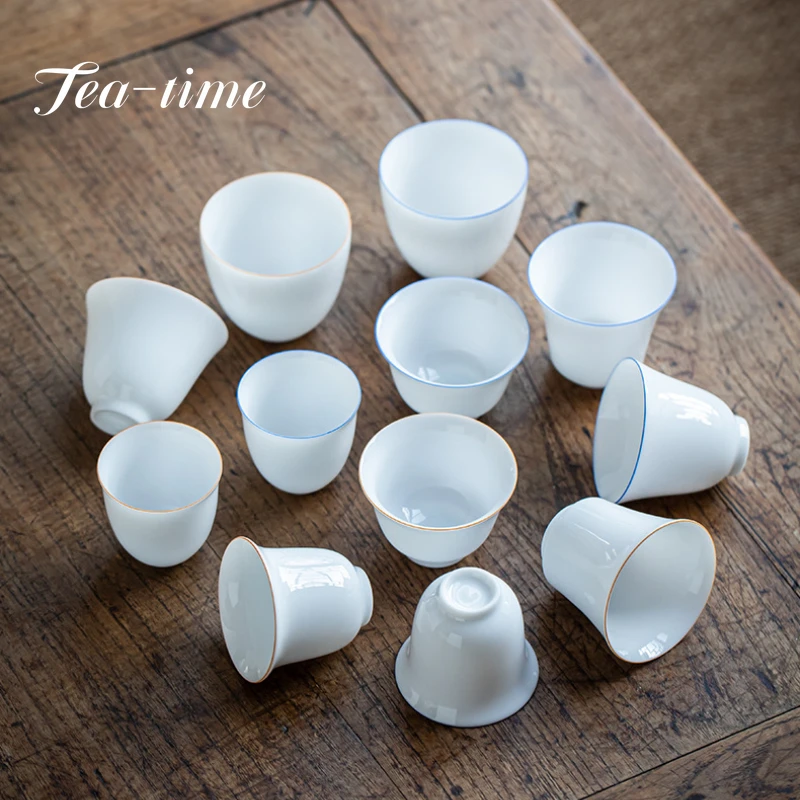 Boutique Sweet White Porcelain Teacups Thin Tire Master Cup Single Tea Bowl Small Tea Cup Kung Fu Tea Tea-tasting Wine Drinkware