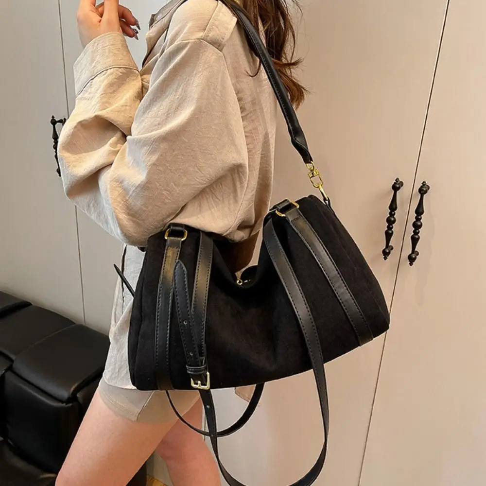 

Простая замшевая матовая сумка-хобо на молнии, большая вместительная сумка, винтажная сумка через плечо из искусственной кожи, однотонная женская сумка-тоут в корейском стиле, подарок