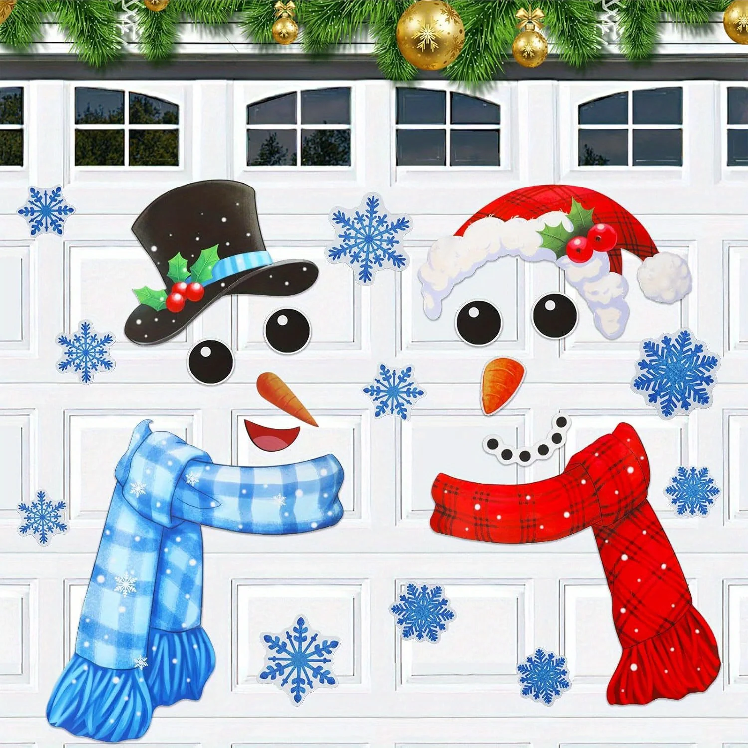 Merry Christmas Door Magnets Decorations Magnetic Garage Door Decor Set Refrigerator Car Magnets Snowman Stickers Decal Face Set