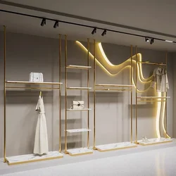 Luxury Clothing Store Metal Display Stand Golden Garment Clothing Racks Stainless Steel Wall Mounted Clothes Hanging Rack