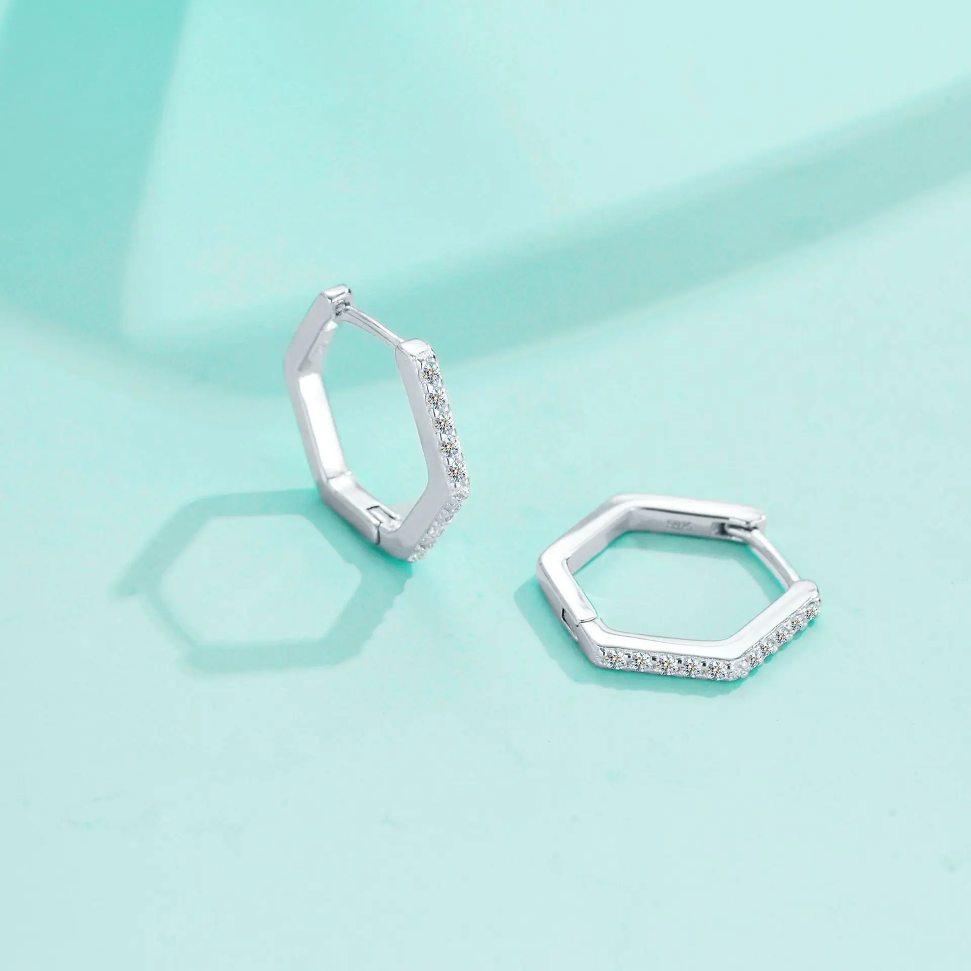 

Platinum 950 New Trend Hoop Earrings with Diamond-Studded Band Korean-Style Moissanite Diamond Earrings