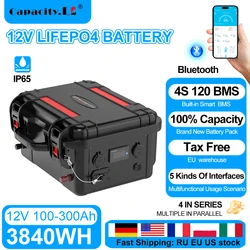 12V 250Ah Larger Capacity LiFePO4 Battery Portable Waterproof  Battery Packs with Smart BMS for Outdoor Power charger included