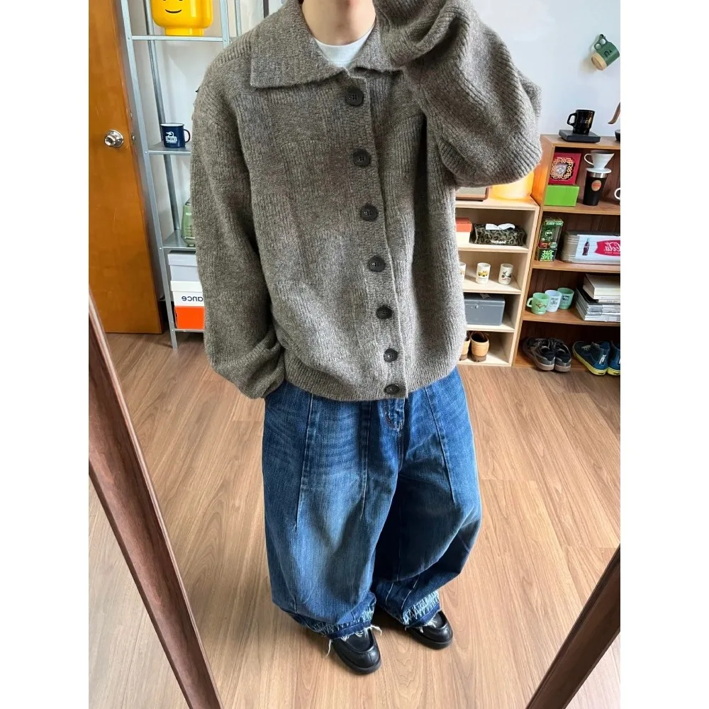 

Ретро американский кардиган с воротником Oaeal, свитер для мужчин и женщин, осень-зима, ленивый Sle, элитная вязаная верхняя одежда