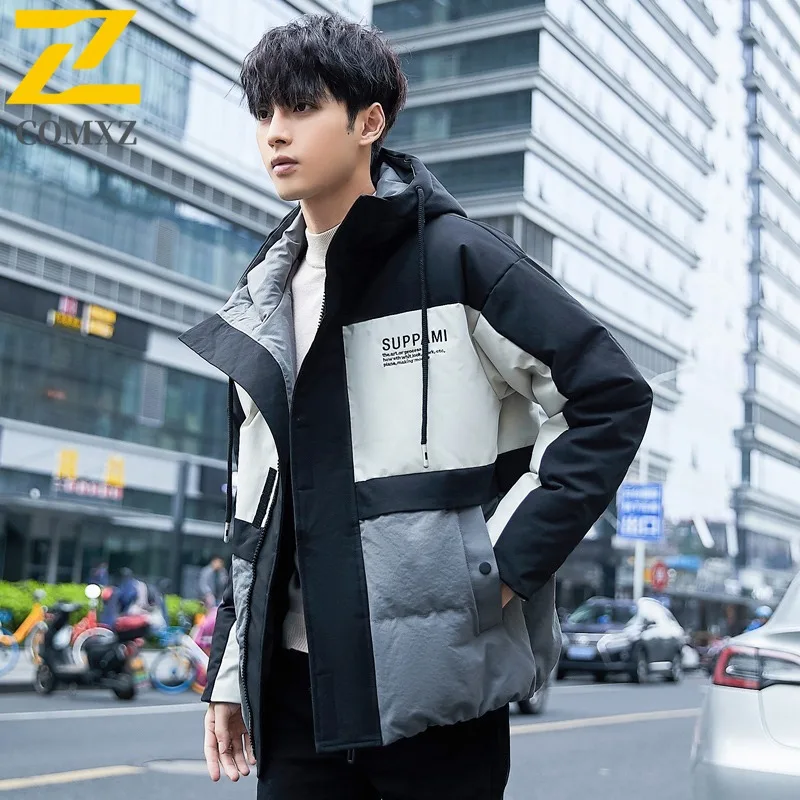 COMXZ Men Down Jacket Korean Fashion 2025 Trendy Lightweight Warm Skiing Parker Coat Street Minimalist Windproof Winter Padding