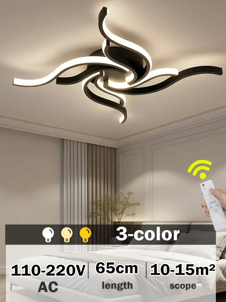 Lampa sufitowa LED z pilotem, 3 kolory, ściemnianie przez aplikację, AC 110V 220V, aluminiowa, do salonu, sypialni. — 2