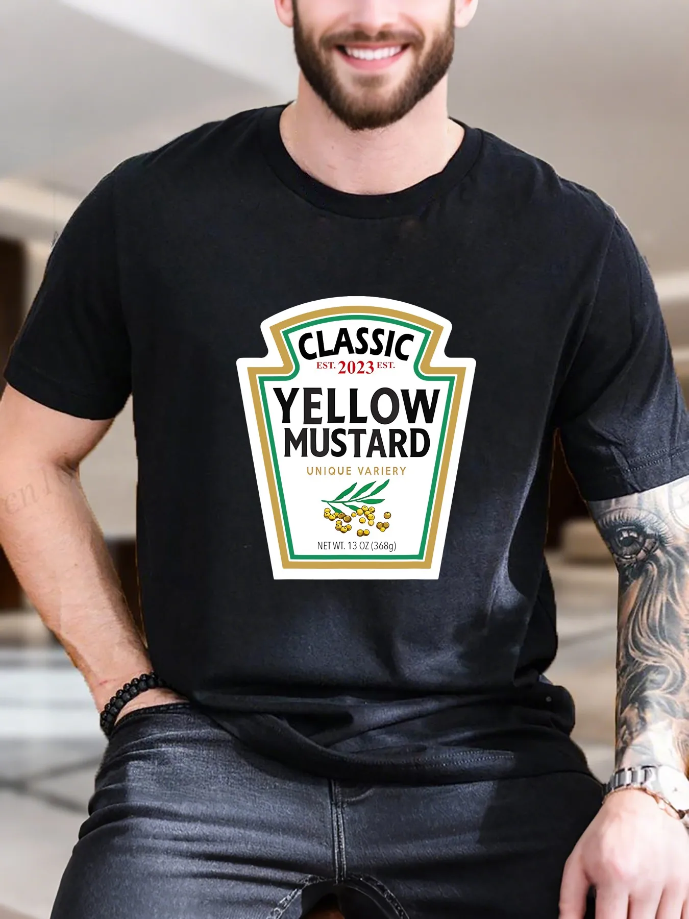 

New Arrival Fashion Men's Cotton Printed T-Shirt Ketchup Mustard Fun Design Soft Breathable Fabric Comfortable Casual Wear for Men