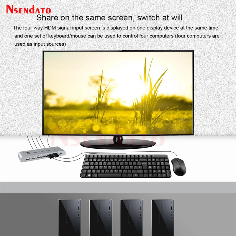 KVM Switch HDMI Quad Multi Viewer 1080P 4X1 KVM HDMI Quad Screen Multiviewer Switcher 4 In 1 Out HDMI Multiviewer Screen Divider