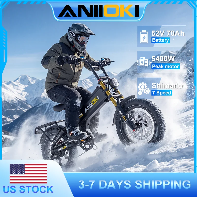 

Электровелосипед ANIIOKI A8 Pro Max с двумя двигателями 5400 Вт, 52В 70Ач, 47 миль/ч, полноприводный, с широкими шинами 20"*4", для взрослых