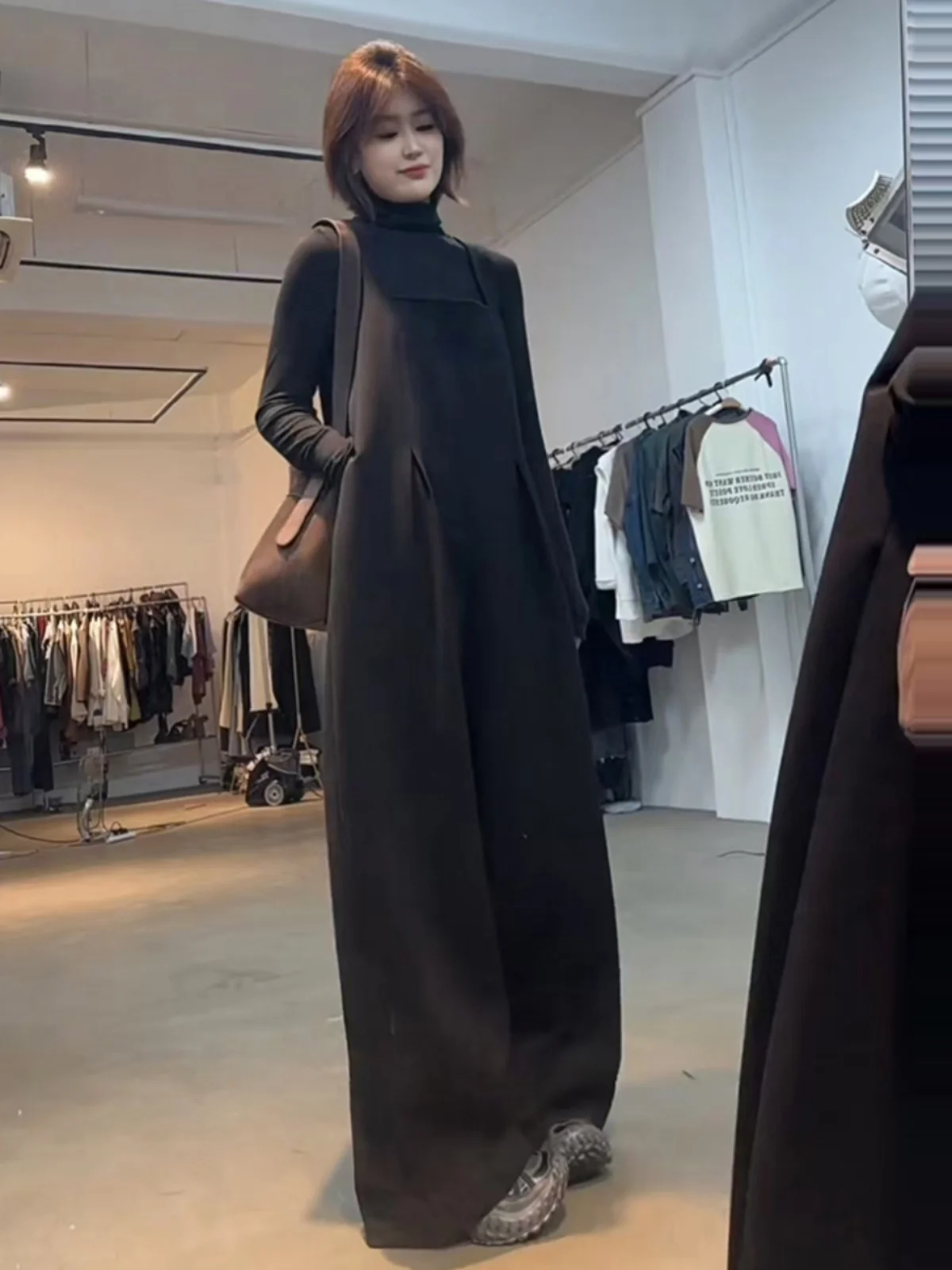 Faionable Wide Leg Overalls Women's Loose Design Sensation Spring Autumn New Sle Pleated Streetwear High Waist Trousers