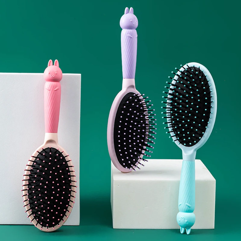 Peine con cojín de aire de dibujos animados de doble capa de silicona, anudado y peine de masaje antiestático, especial para pelucas de cabello real, 1 ud.