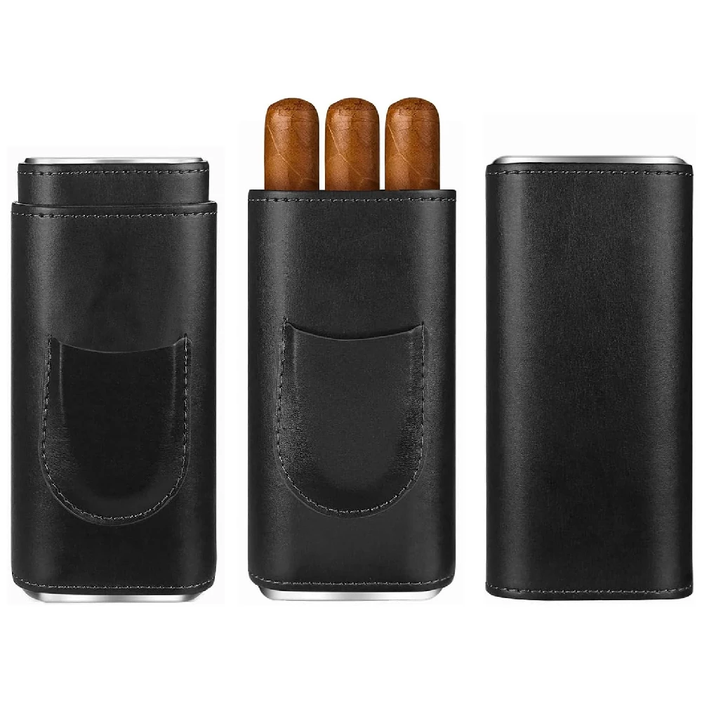 

Leather Cigar Case 3 Finger Cigar Pouch with Cedar Wood Lining Cigar Accessories
