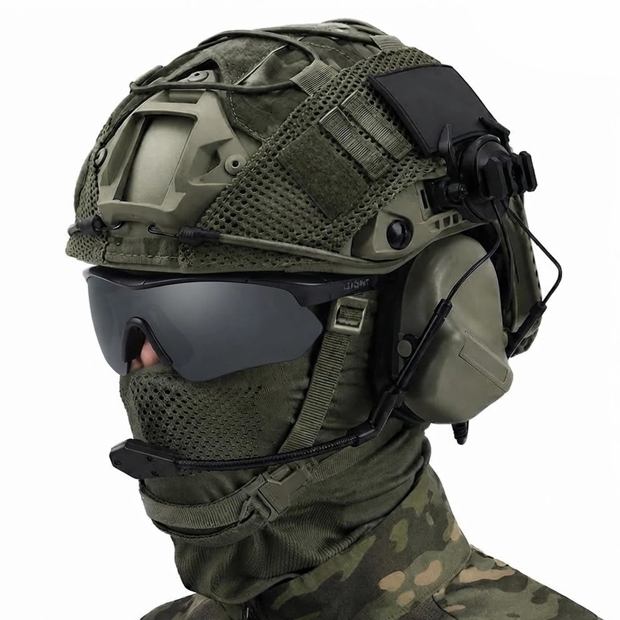 Tactical Helmet Set Airsoft Paintball Combat Protective Gear Adjustable CS Wargame Helmet with Goggles Steel Mesh Mask Headset