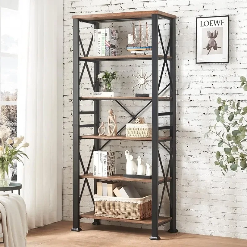 Bookshelf, 6-Tier Industrial Bookshelf, Etagere Bookcases and Bookshelves, Tall Bookshelf Storage Organizer