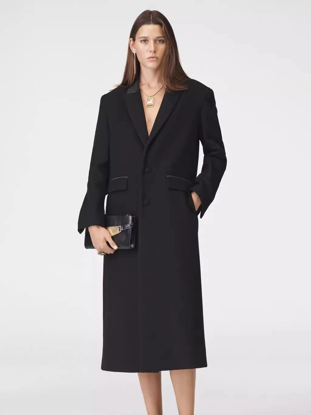 

Autumn Winter Women's Wool Blend Coat Inner Padded Small Pleats 833724 800 Sweet Sle Long Sve Medium Length Loose Fit