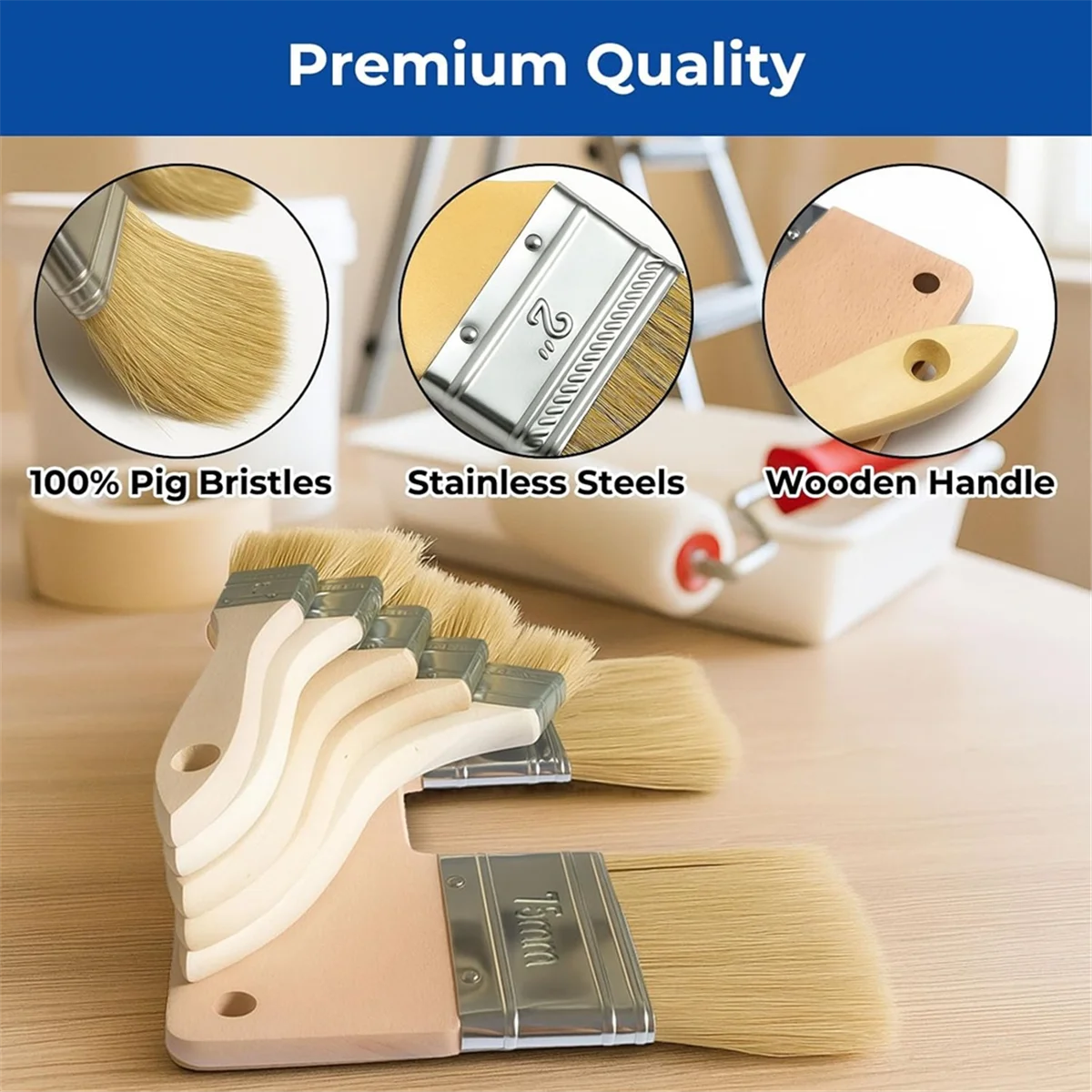 

AA25 6 Pcs Stain Trim Chip Oil Paint Brushes Set U Shaped Double Headed Clear Coat Painting Supplies Tools for Wall Wood Home