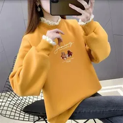 Spring Autumn Women's Sweatshirts Coat Women Long Sleeve Casual Hoodies Large Size Loose Sweatshirt Female Lace Thin Tops 4XL