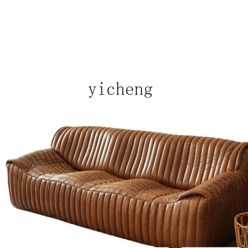 

ZC Leather Sofa Living Room First Layer Leather Sofa Retro Wave Sofa