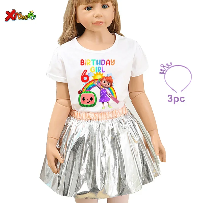 Girls Birthday Tutu Set Rainbow Skirt Custom Name Age Party T Shirt Suit Princess Dress Kids Girl Shirt Children Clothing Outfit