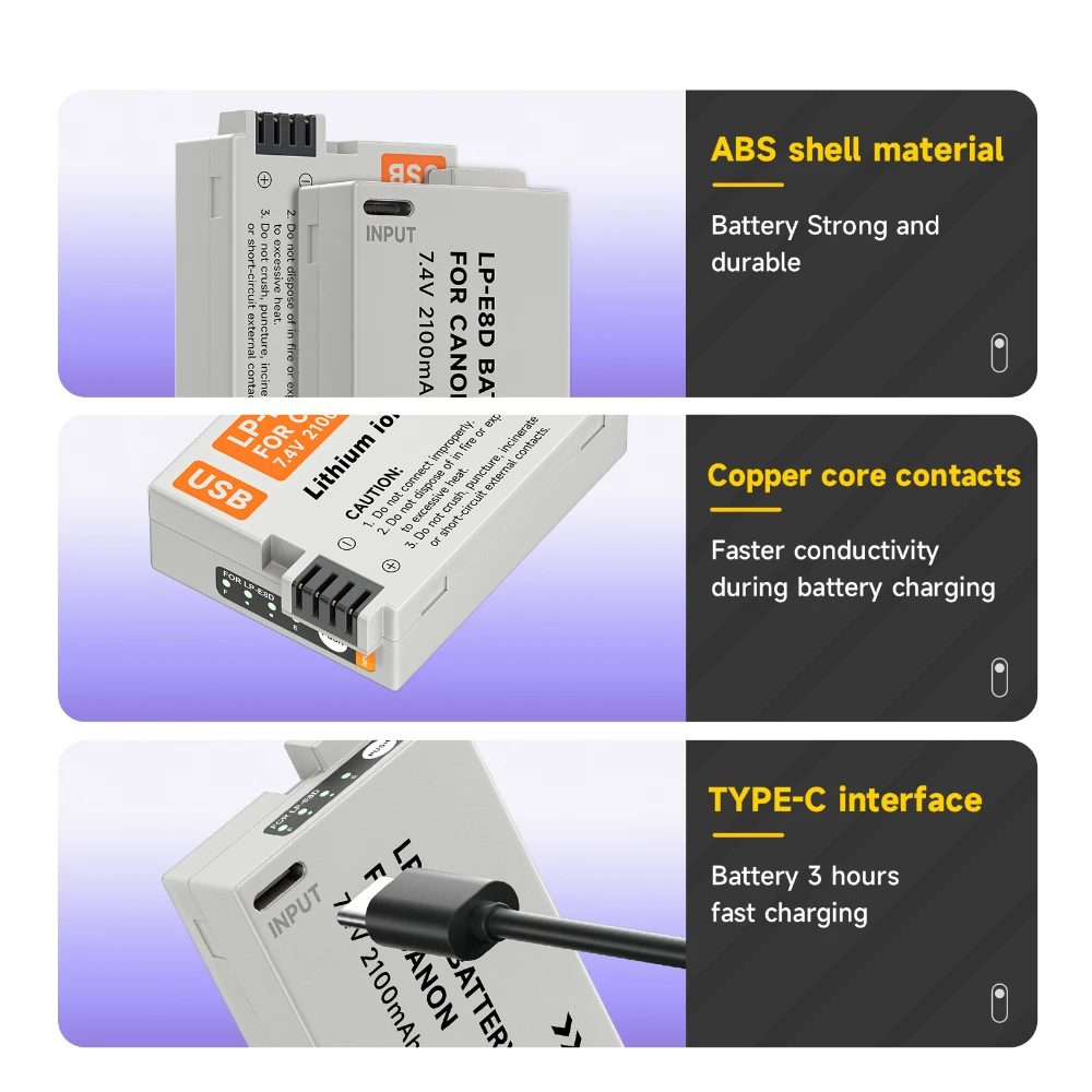 Caricabatterie Compatibile Per Canon LP-E8 – Per Rebel T2i T3i T4i T5i E 550D 600D 650D 700D, 8.2V 0.68A - 2