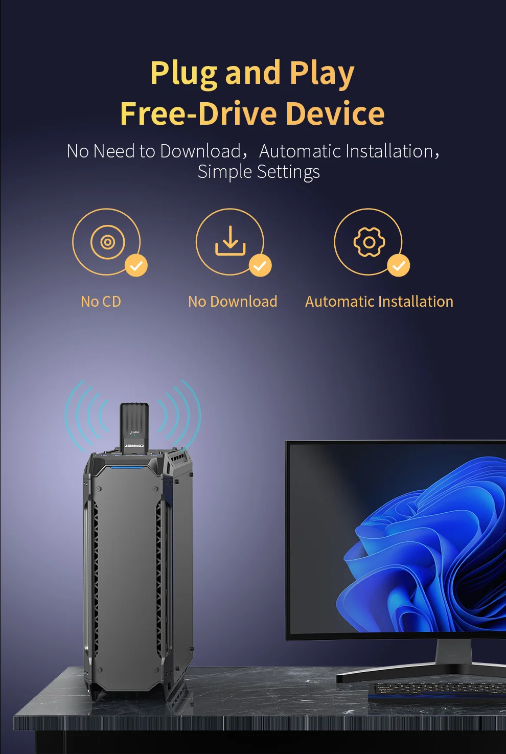 Adattatore USB WiFi6 AX900 Bluetooth5.3 scheda di rete Wireless Dual-band Antenna Wifi Dongle unità gratuita per PC Win10/11 CF-943AX