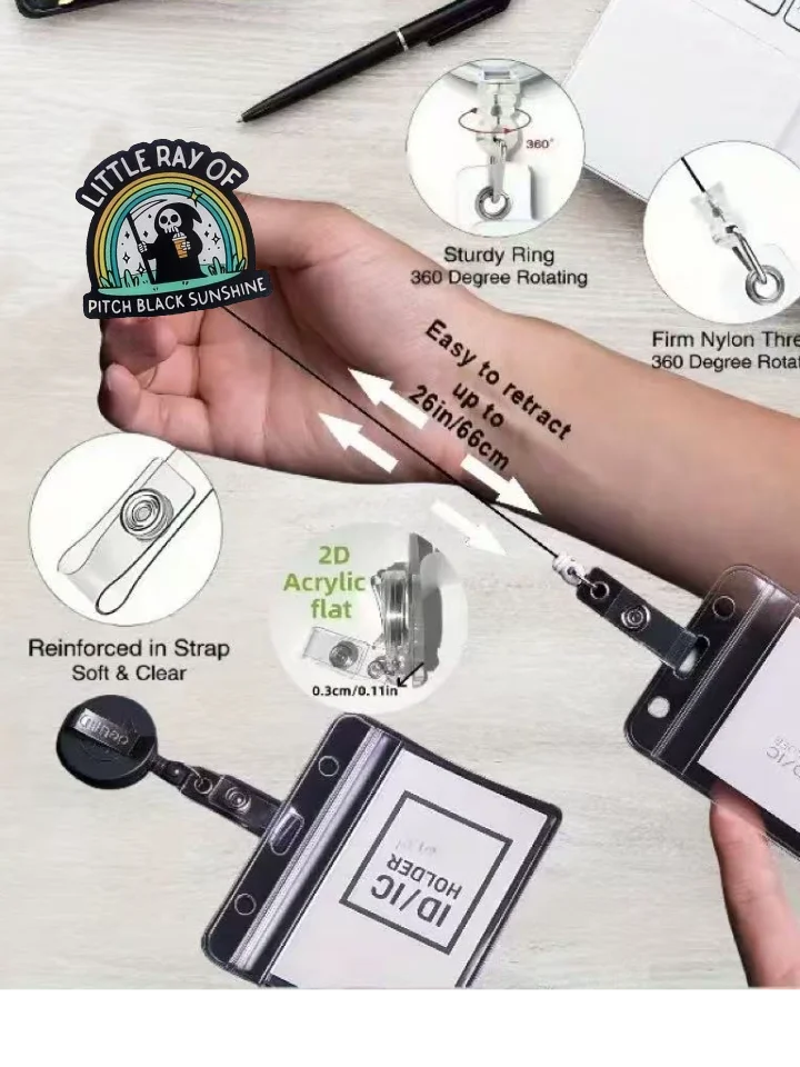 1 porta badge retrattile per Halloween con clip in metallo - cordino staccabile da 24 pollici, 360 °   Gancio girevole, cordino in nylon resistente