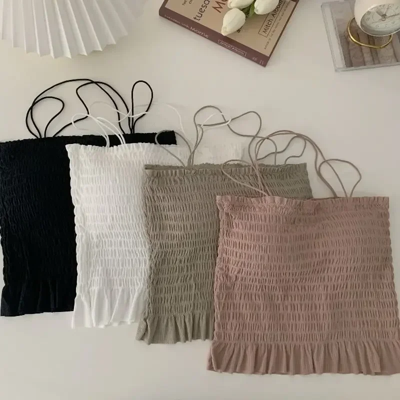 Canotta da donna pieghe design puro tutto-fiammifero vacanza estate casual stile preppy Harajuku coreano dolce donna colture sottile femminile