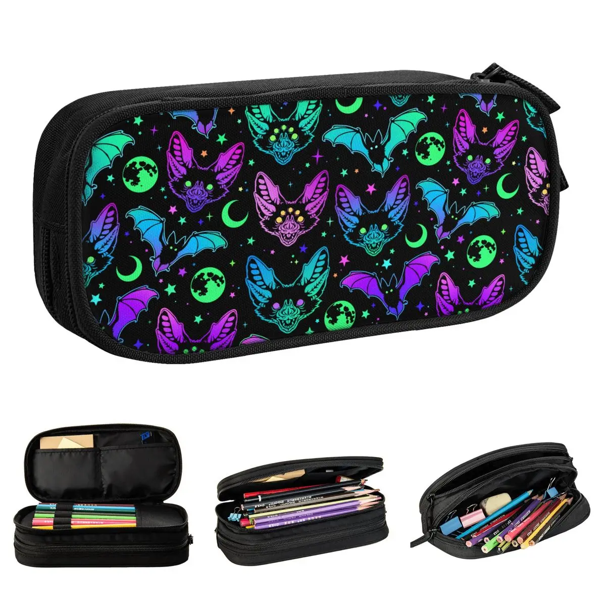 Fashion Bright Bats Pencil Cases Pencil Box Pen for Student Large Storage Bag School Supplies Zipper Stationery