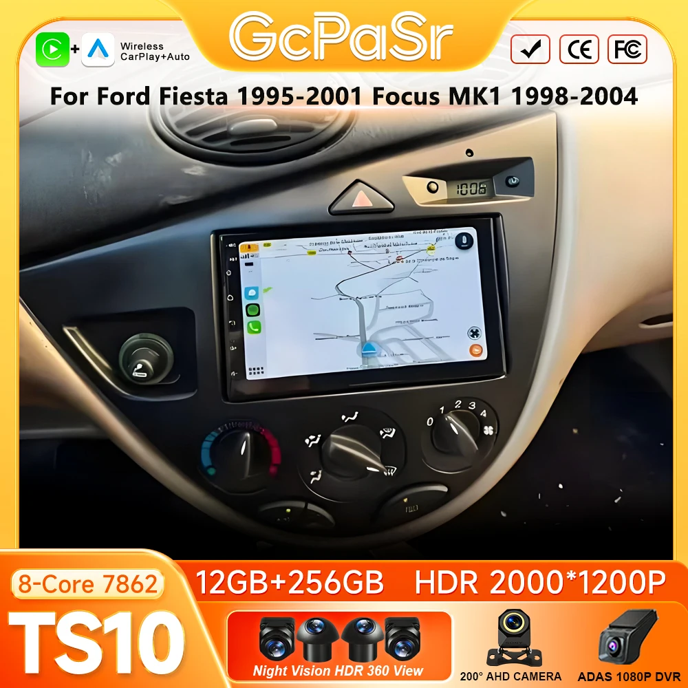 Android 16 Car Radio For Ford Fiesta 1995-2001 Focus MK1 1998-2004 GPS Navigation Android Auto Carplay Wifi 4G No 2din Video DVD