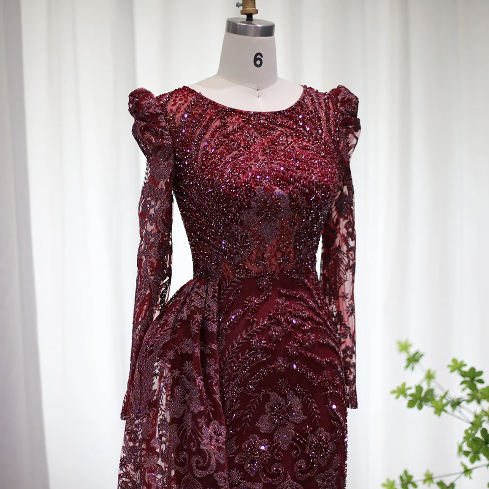 Sharon Said Dubai Schwer Kristallverziertes Übergrößen-Meerjungfrauenkleid in Braun mit Überrock für Damen, Formelles Abendkleid SS127 Maßanfertigung – Detail 8