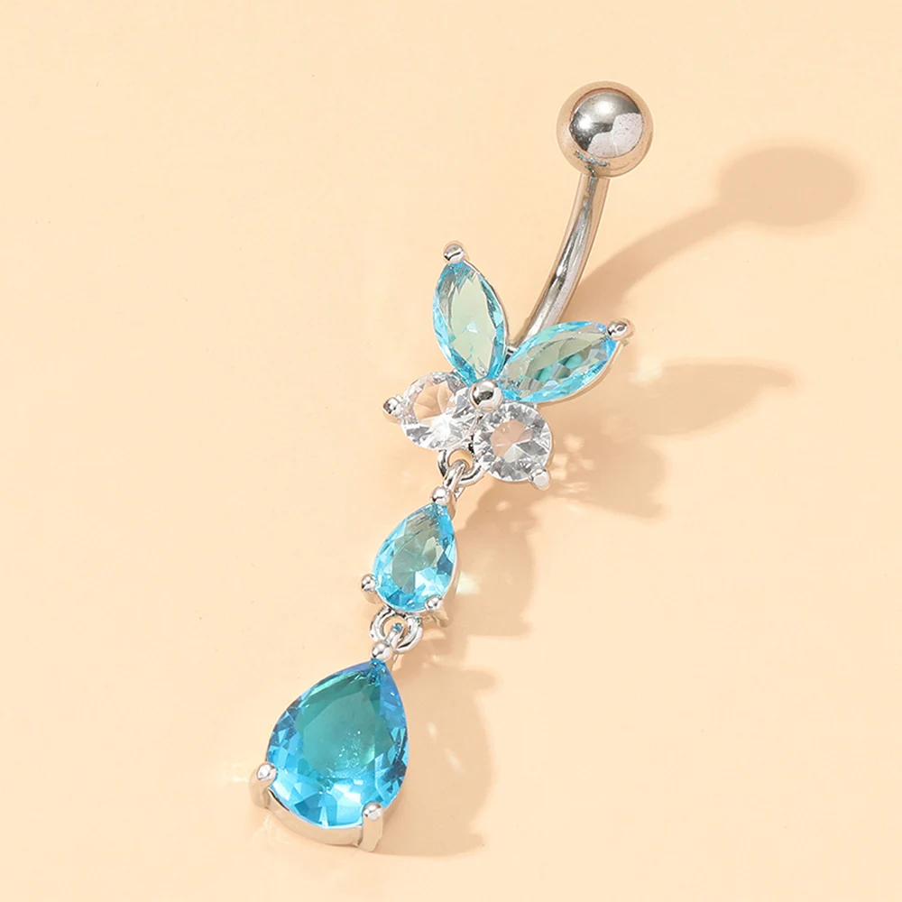 1pcs Cute Cat Blue Crystal CZs Belly Button Ring 14G Stainless Steel Butterfly Heart Dragon Style Dangle Navel Piercing Nombril