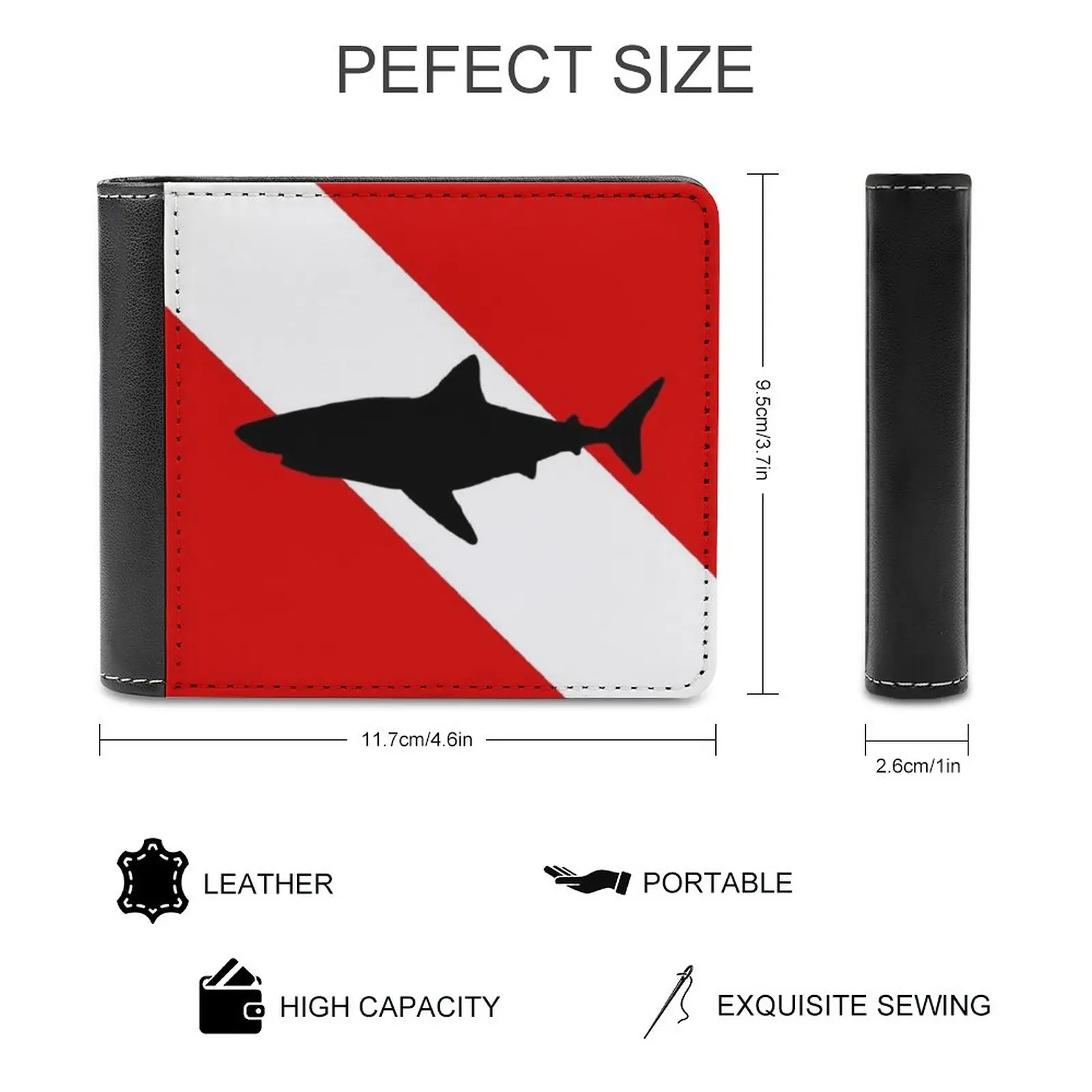 Flag Shark Leather Wallet Men's Wallet Diy Personalized Purse Father'S Day Gift Animal Aquatic Cute Dive Diver Flag Great Hobby