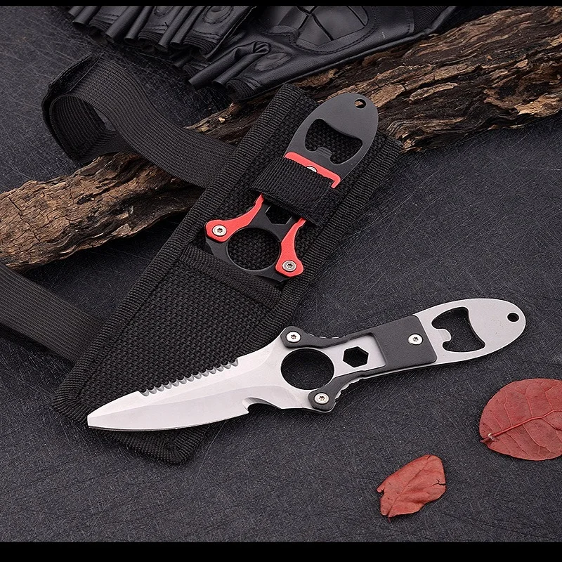 Stainless steel multifunctional knife diving tool water rescue rope cutter field seeking adventure self-defense tool leggings kn