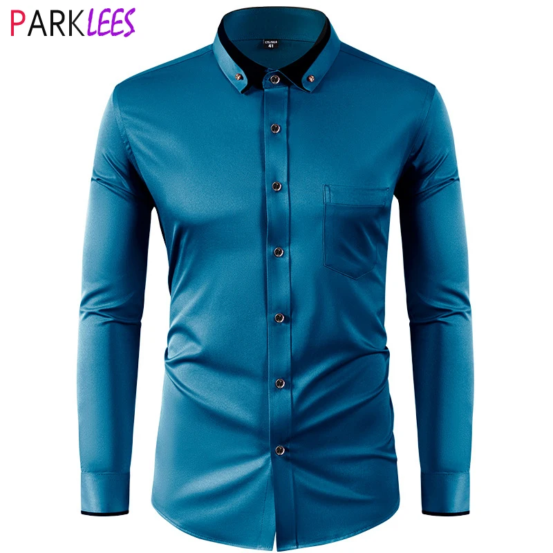 

Mens Stretch Button Down Dress Shirts 2024 Brand New Slim Fit Long Sleeve Shirt Men Casual Formal Business Chemise Homme 3XL