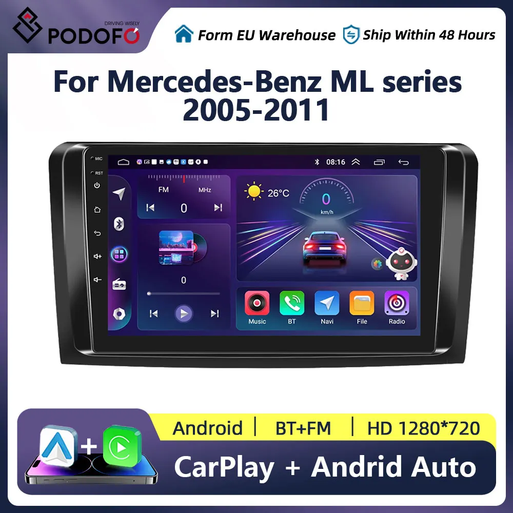 Podofo For Mercedes-Benz ML series 2005-2011 Car Radio Multimedia Video Player Navigation stereo GPS Android No 2din 2 din dvd