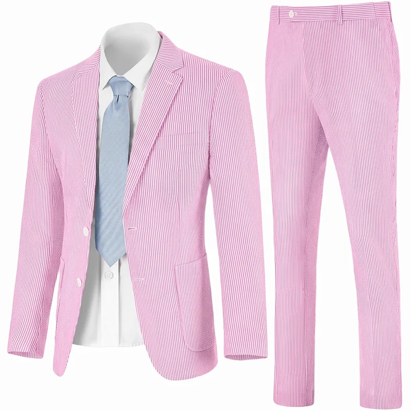 Men's Seersucker Suit for Busi - Men'S Semi Formal Office Wear ulasan dan harga