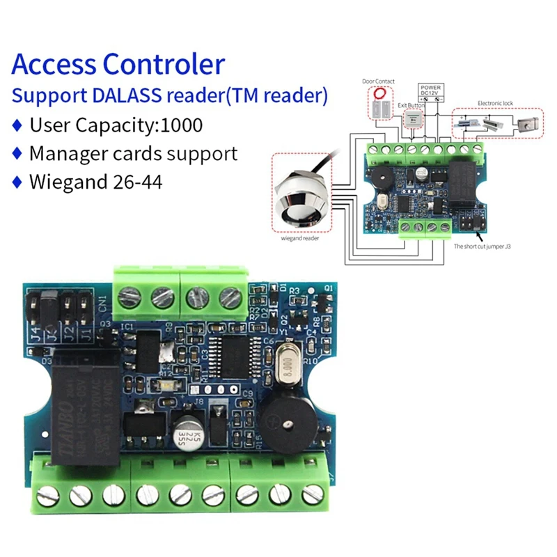 FULL-12V Access Controler With Magnetic Lock Gate Entry System Set Touch Memory DALAS TM Reader PCB Access Control Board