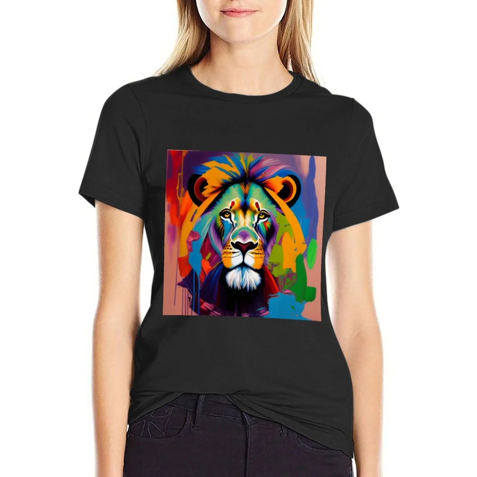 Lions Oil Paint Majestic and Magnificent Face T-Shirt quick drying new edition kawaii clothes funny t shirts for Women