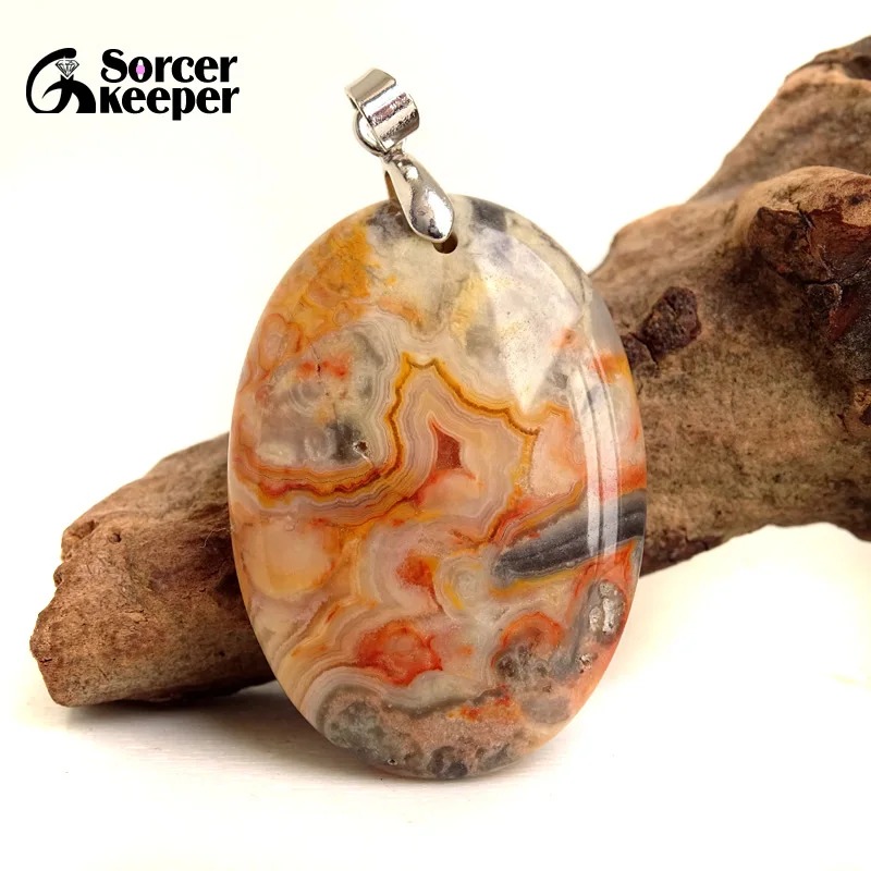 High Quality Pendentif Real Natural Crazy Lace Agate Stone Pendant Chains Necklace For Women's & Men's Jewelry Making BK996H