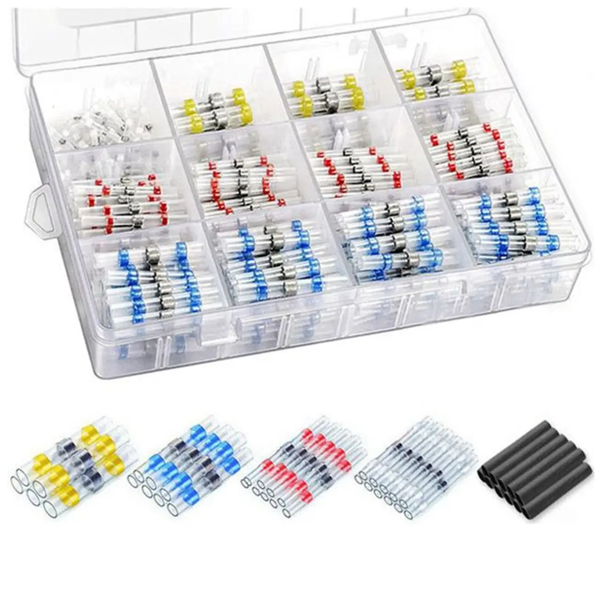 300PCS Solder Seal Wire Connectors Kit Heat Shrink Solder Butt Splice White 25 Yellow 10 Blue 30 Red 35 Black 200