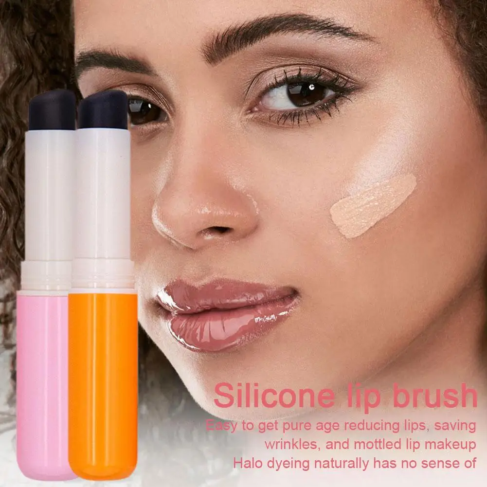 Silicone Lip Brush com tampa, escovas angulada de corretivo, Gloss Lip, Round Make Balm Up, Cabeça, V5G5