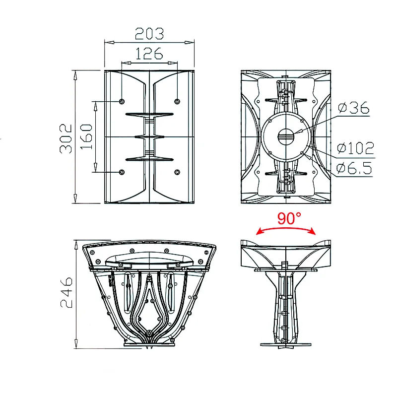 298 Horn 12 Zoll Line Array Horn 1,4 Zoll Halsöffnung für PRO Audio Lautsprecherzubehör Größe 303x203x246mm – Detail 1